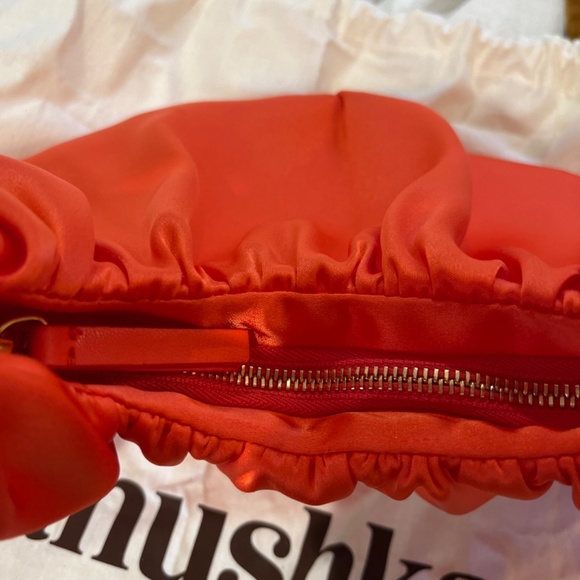 NWT Nanushka Anja Ruched Baguette Faux-Leather Shoulder Bag Orange - Picture 5 of 8